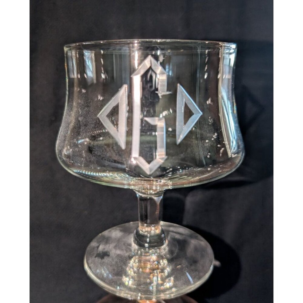 Vintage Glass Brandy Snifter & Dessert Server Set Of 13 With Etched "G" Monogram